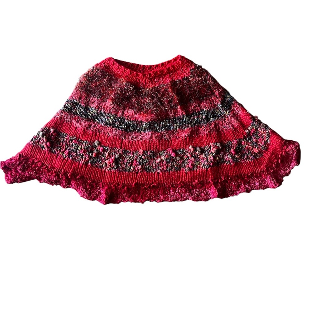 Red and Pink Knit Poncho
